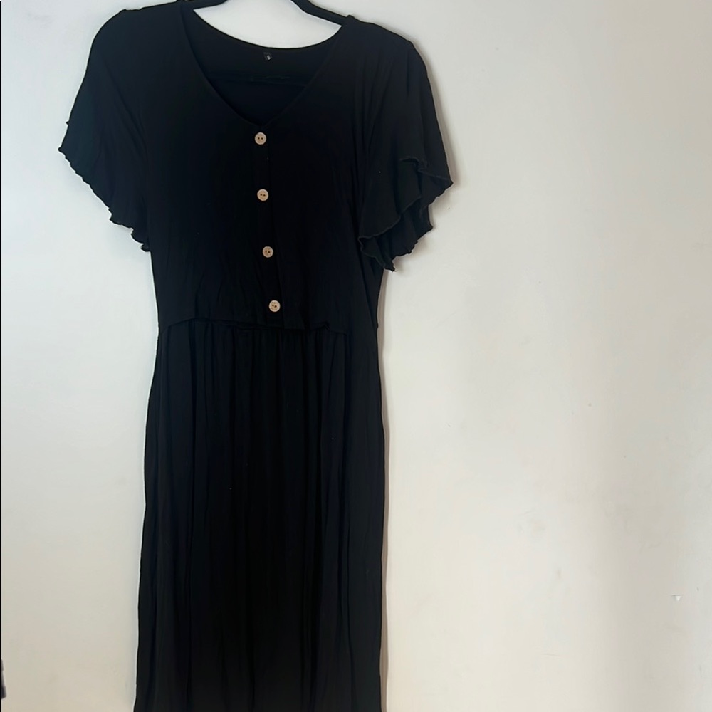 NWOT‎ Women’s Maternity Nursing Black Short Sleeve Flowy Soft Dress with Buttons